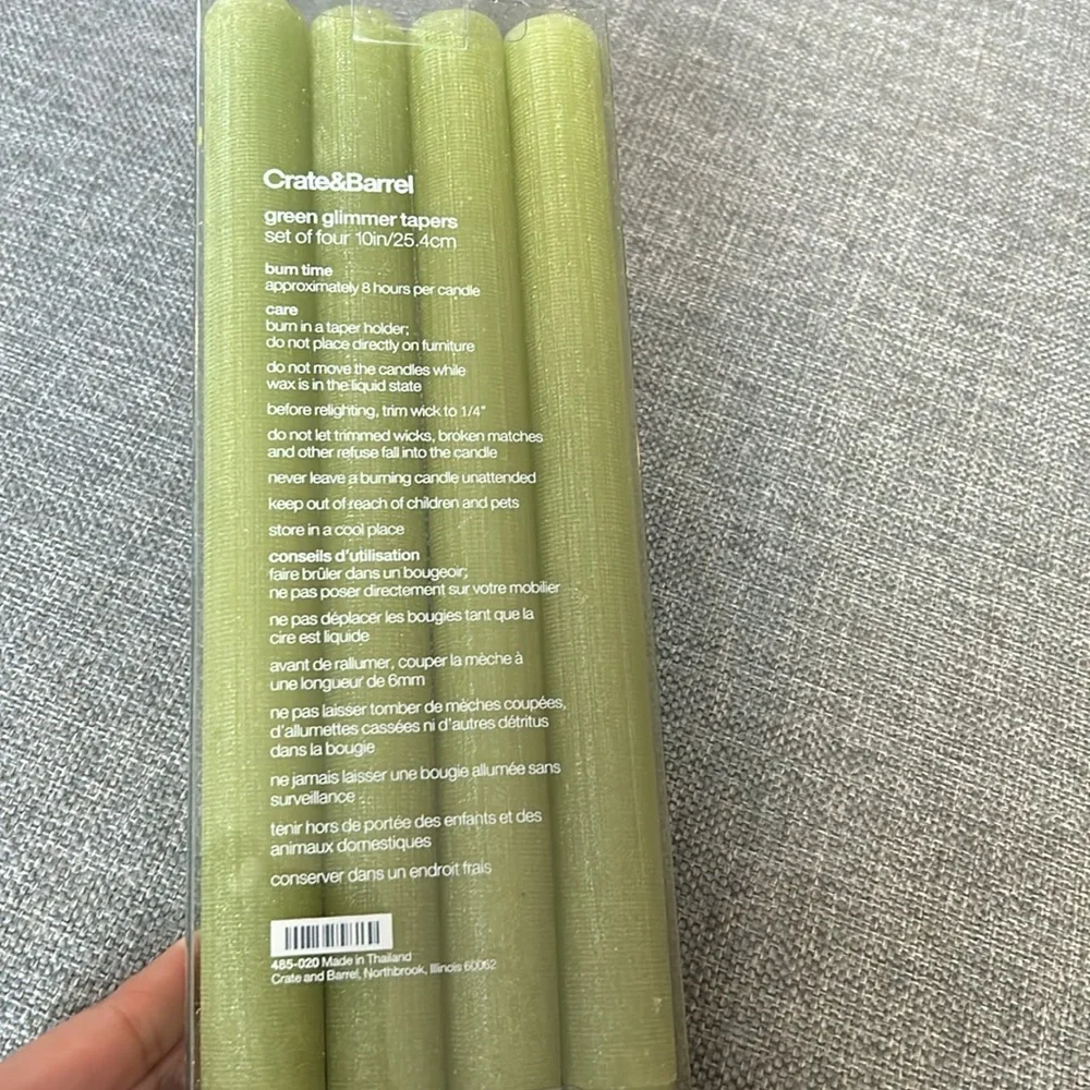 Crate & Barrel Green Glimmer Tapers Candles Set of Four 10” / 25.4cm